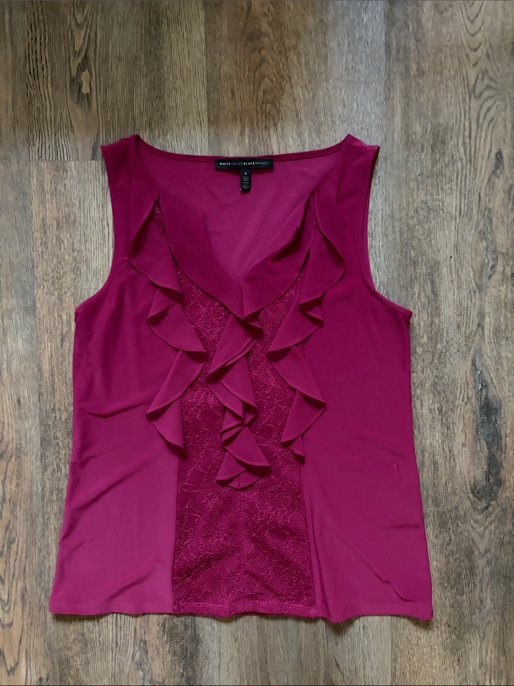 White House Black Market Raspberry Ruffle Lace-Panel Sleeveless Camisole
